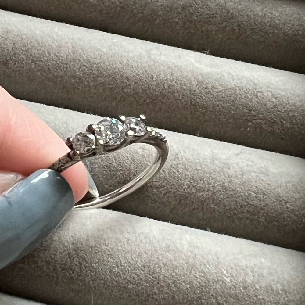 Silver Pandora three stone ring Size 6